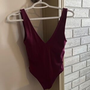Babaton Burgundy v-neck Bodysuit